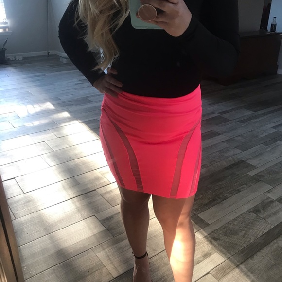 PINK High Waisted Mesh Pencil Skirt - Picture 2 of 6
